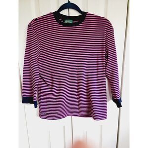 Ralph Lauren Shirt‎ Women's Large Purple Black Top L/S Thin Stripe Cotton